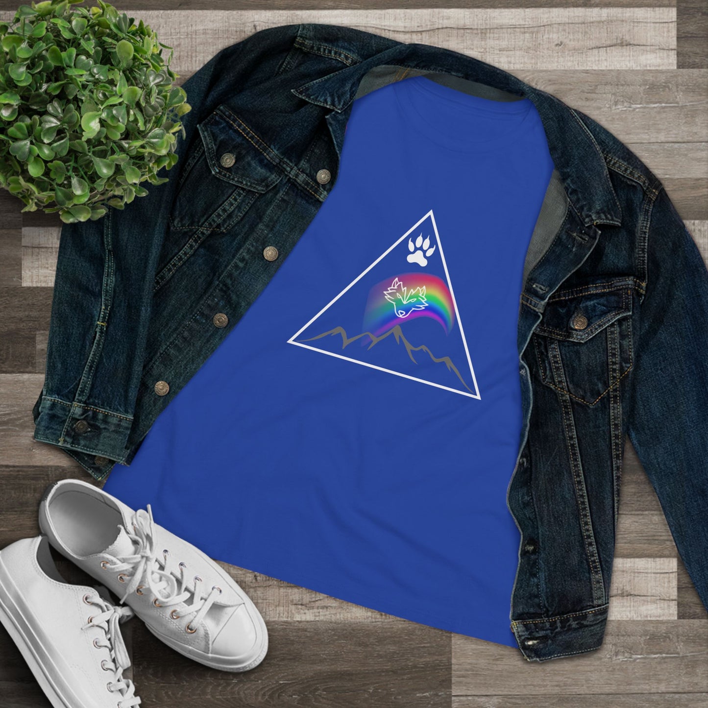 Mountain Rainbow Wolf Women's Cotton Tee