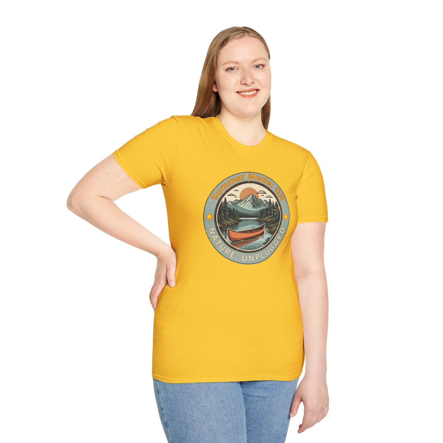 Summer Mode On, Nature Unplugged Unisex Softstyle T-Shirt