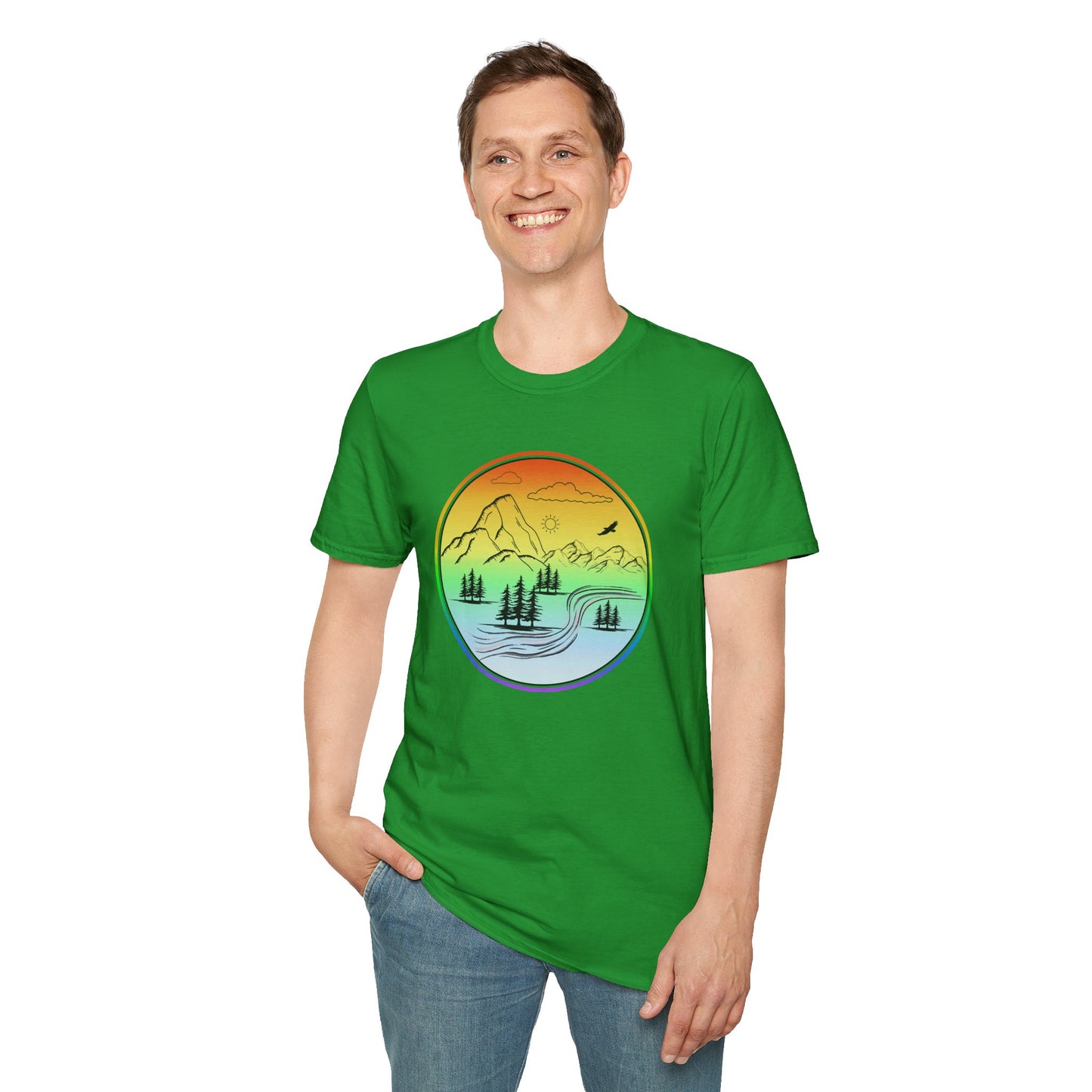Colour Mountain Scene Unisex Softstyle T-Shirt