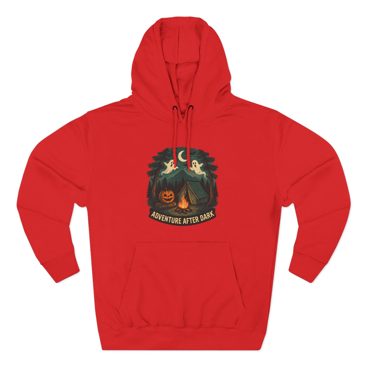 Halloween Adventure Fleece Hoodie, Cozy Fall Sweater, Ghost Campfire Pullove, Spooky Hoodie Gift, Outdoor Halloween Apparel