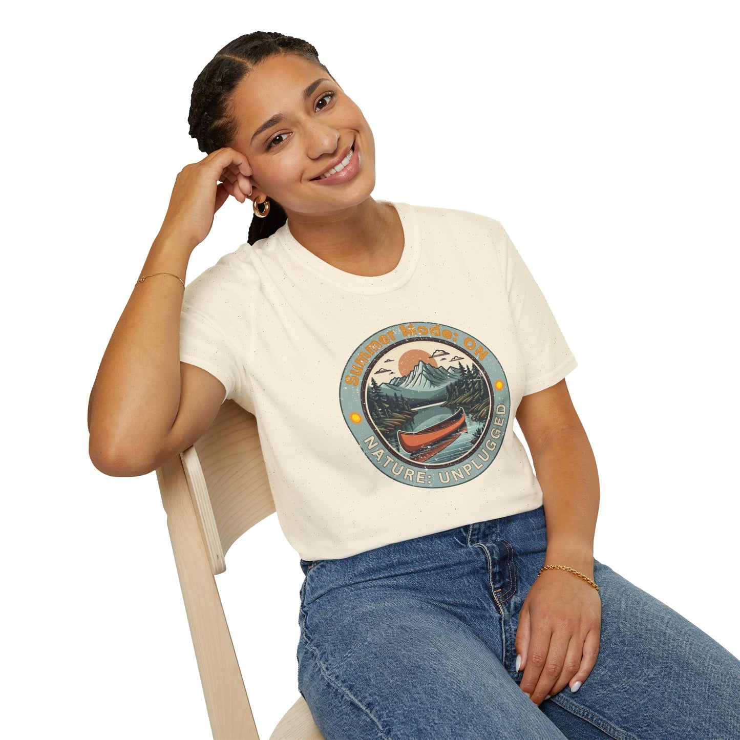 Summer Mode On, Nature Unplugged Unisex Softstyle T-Shirt