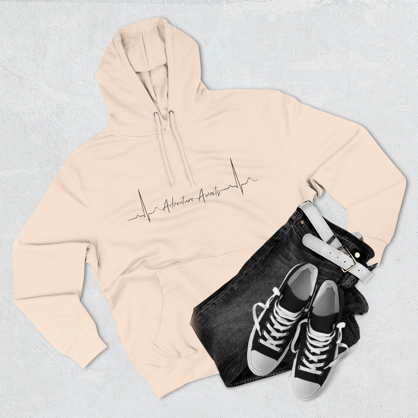 Heartbeat Adventure Awaits Fleece Hoodie - Perfect for Outdoor Adventures, Gifts for Nature Lovers, Casual Wear, Winter Wardrobe