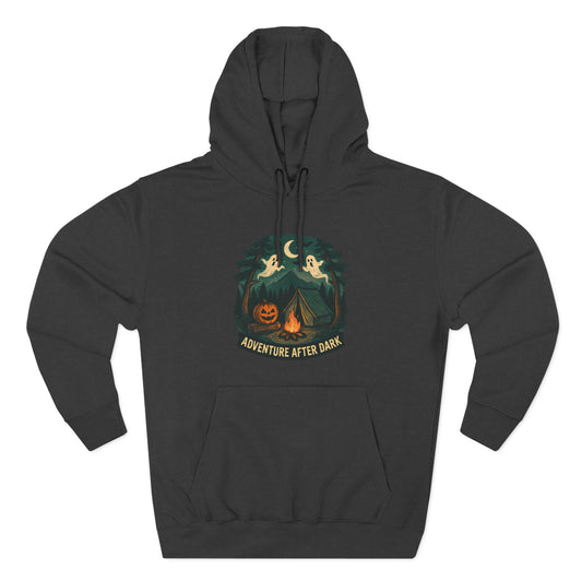 Halloween Adventure Fleece Hoodie, Cozy Fall Sweater, Ghost Campfire Pullove, Spooky Hoodie Gift, Outdoor Halloween Apparel
