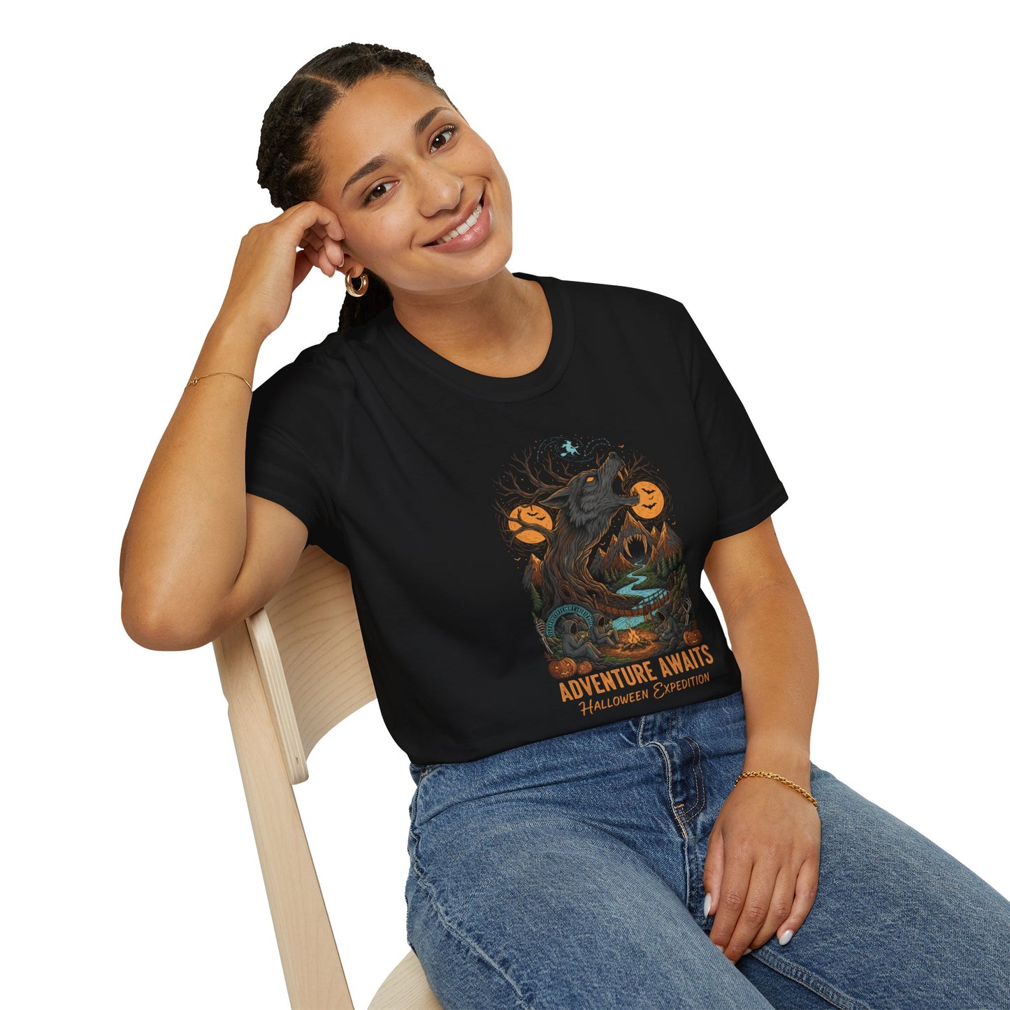Adventure Awaits Howling Wolf Halloween T-Shirt
