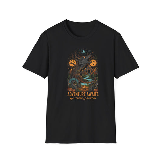 Adventure Awaits Howling Wolf Halloween T-Shirt