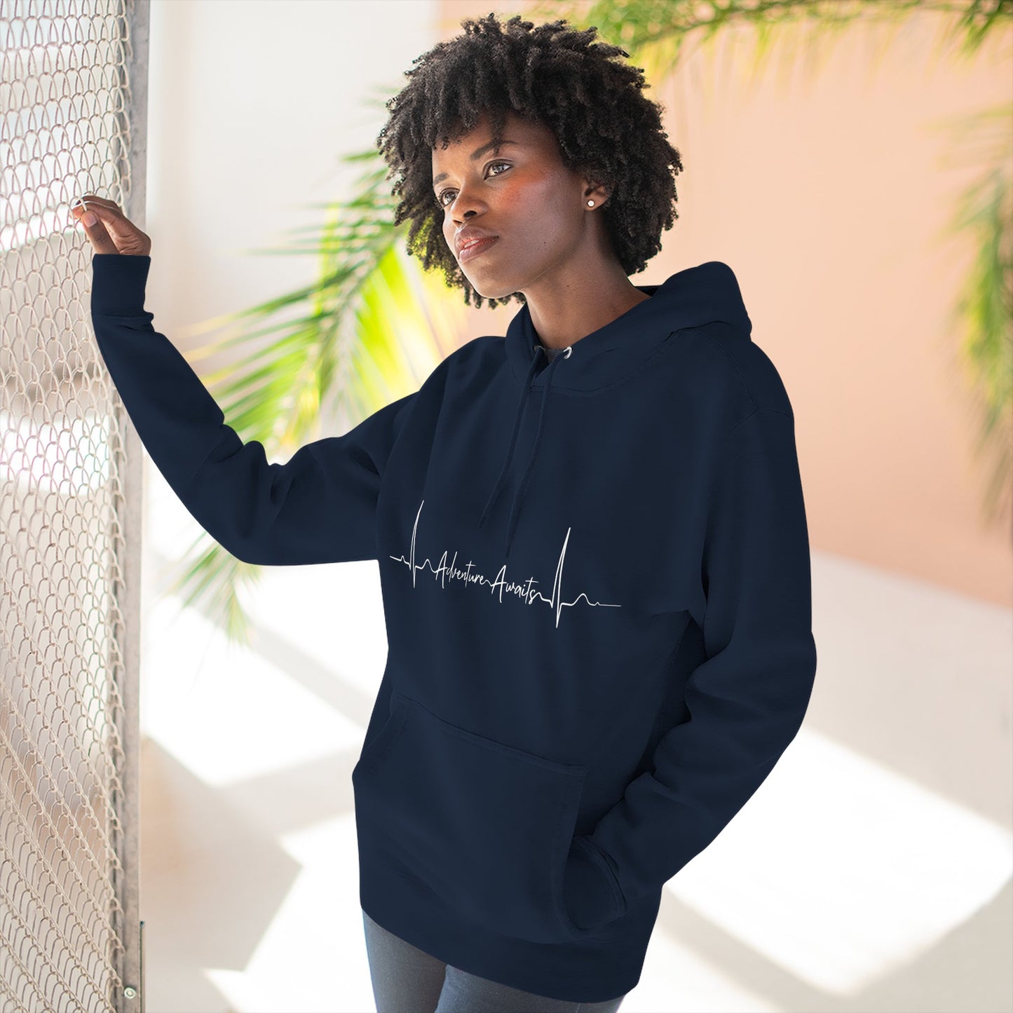Heartbeat Adventure Awaits Fleece Hoodie - Perfect for Outdoor Adventures, Gifts for Nature Lovers, Casual Wear, Winter Wardrobe