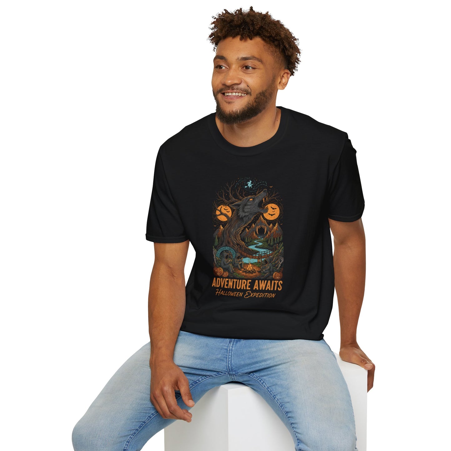 Adventure Awaits Howling Wolf Halloween T-Shirt