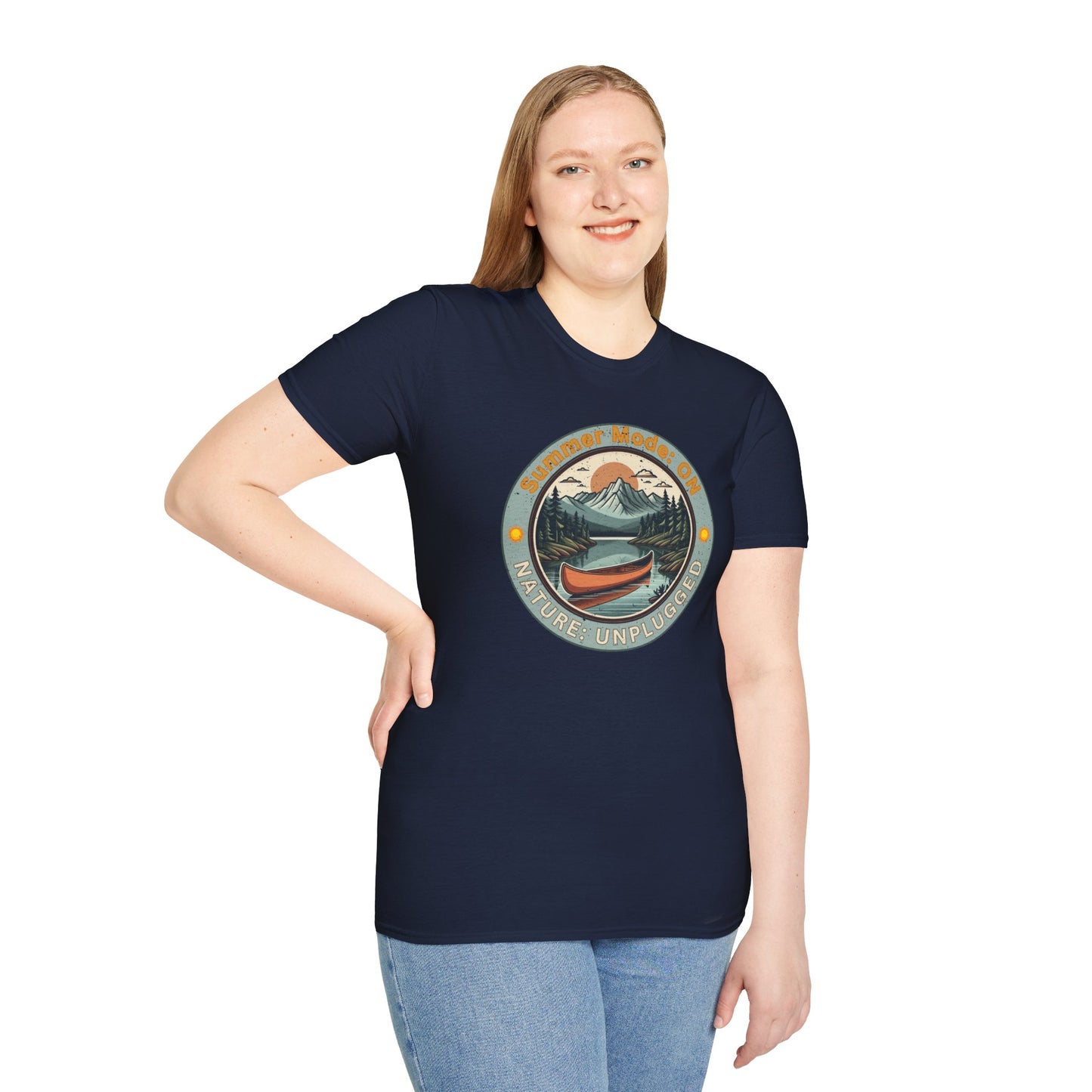Summer Mode On, Nature Unplugged Unisex Softstyle T-Shirt