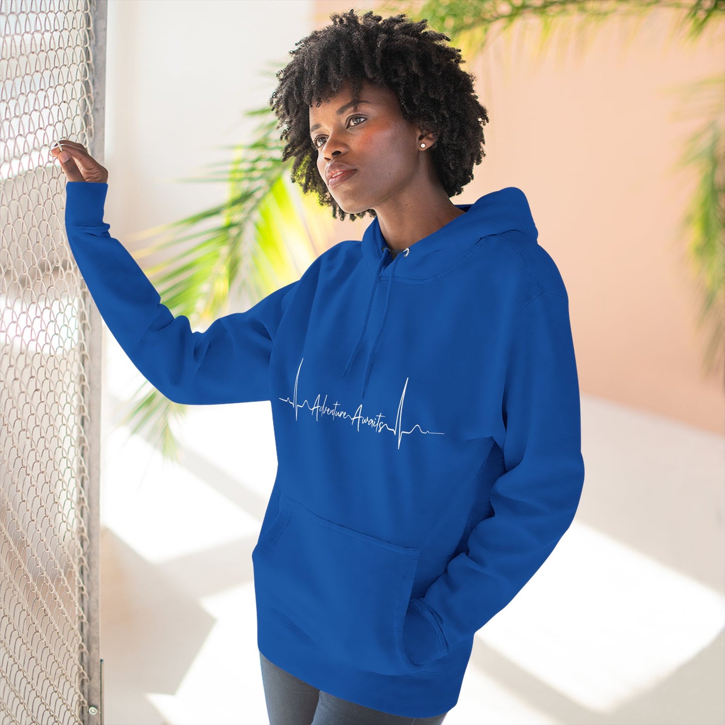 Heartbeat Adventure Awaits Fleece Hoodie - Perfect for Outdoor Adventures, Gifts for Nature Lovers, Casual Wear, Winter Wardrobe