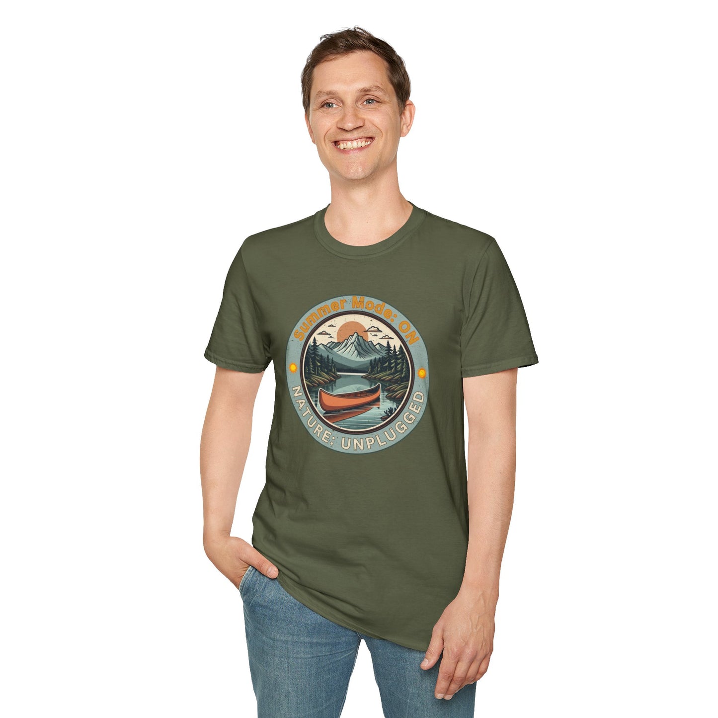 Summer Mode On, Nature Unplugged Unisex Softstyle T-Shirt