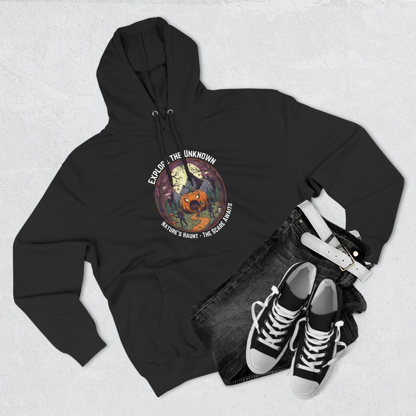 Nature's Haunt Halloween Fleece Hoodie, Cozy Sweatshirt, Adventure Apparel, Gift for Explorers, Unisex Hoodie