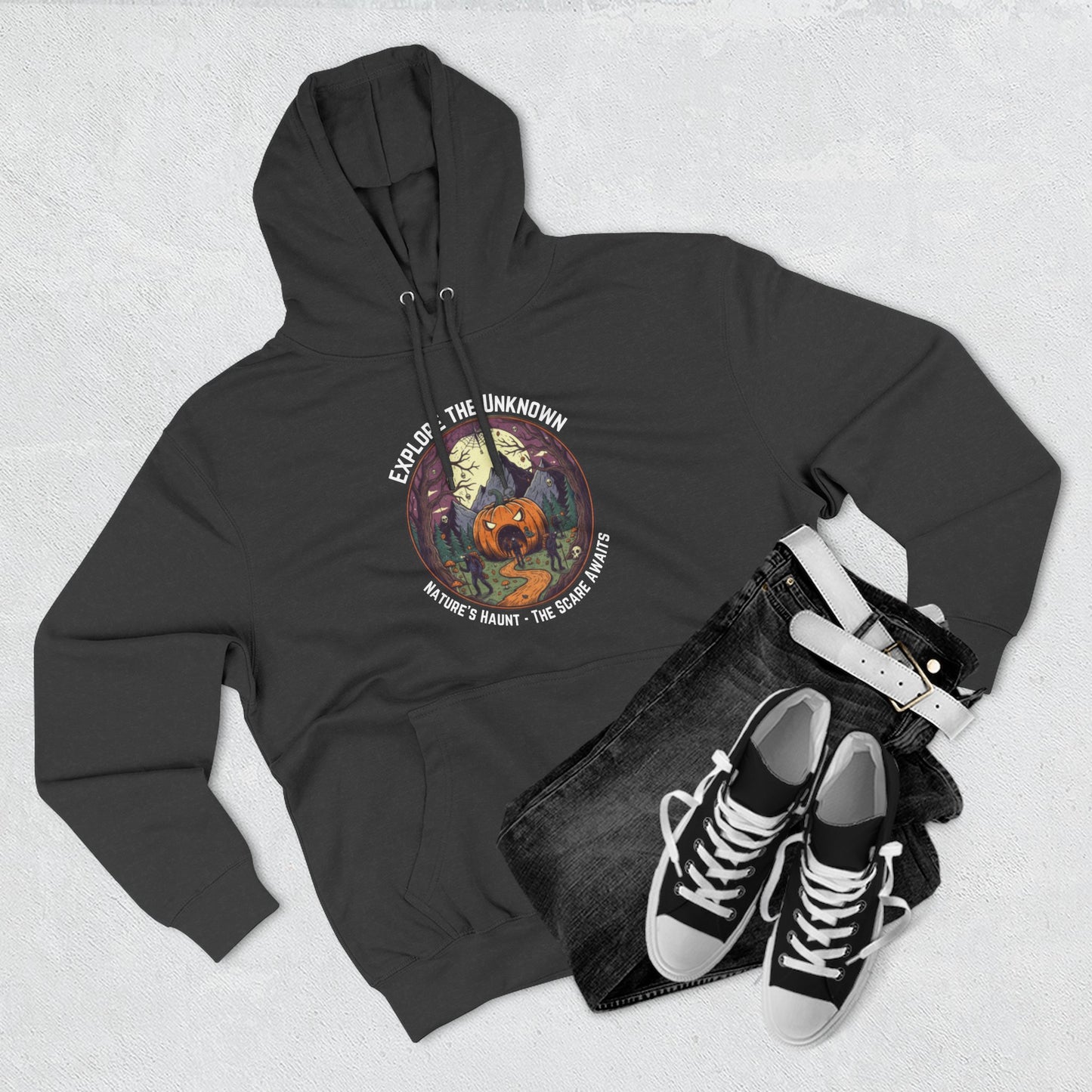 Nature's Haunt Halloween Fleece Hoodie, Cozy Sweatshirt, Adventure Apparel, Gift for Explorers, Unisex Hoodie