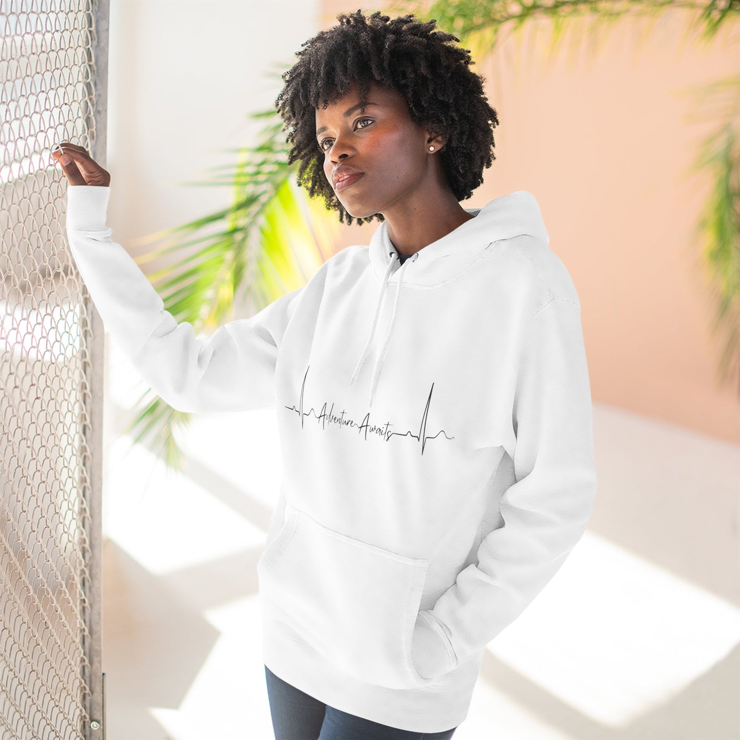 Heartbeat Adventure Awaits Fleece Hoodie - Perfect for Outdoor Adventures, Gifts for Nature Lovers, Casual Wear, Winter Wardrobe