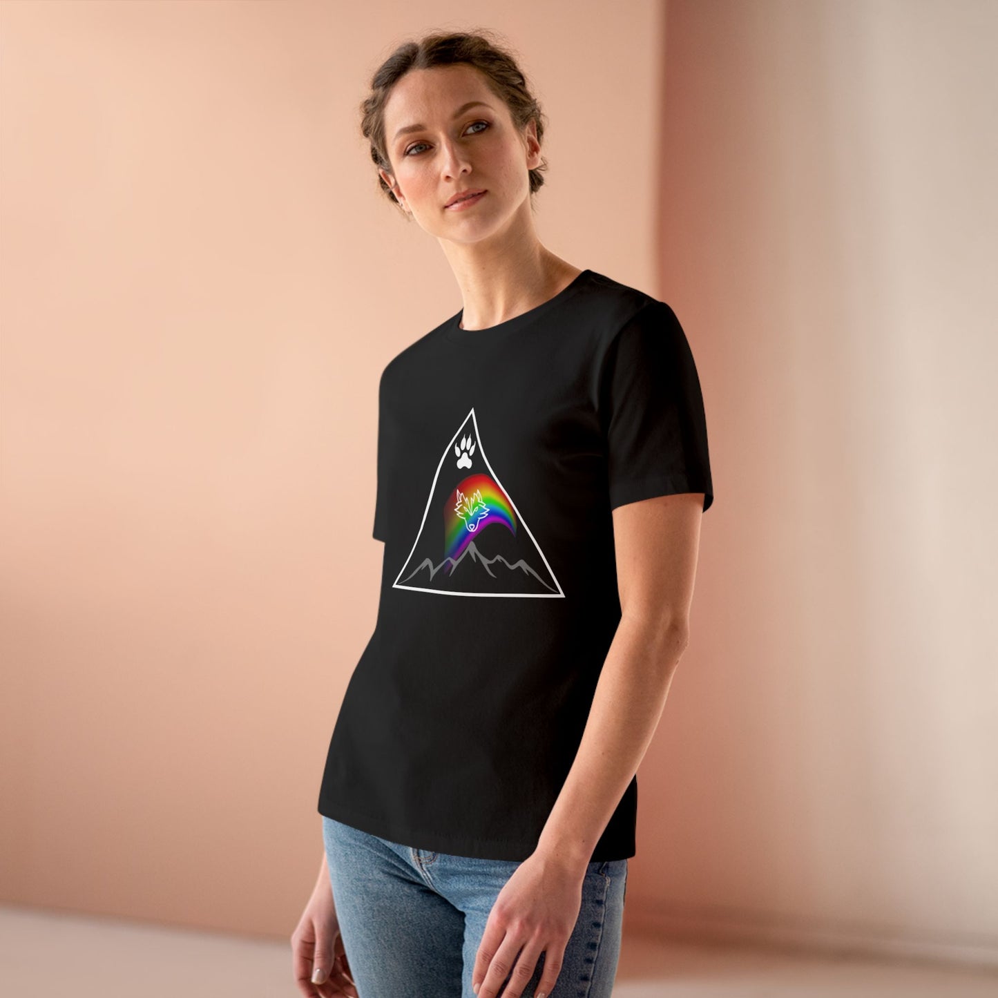 Mountain Rainbow Wolf Women's Cotton Tee